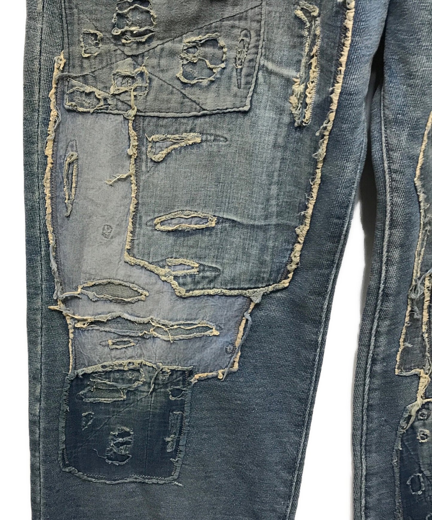 [Pre-owned] KAPITAL Ragged-finished patchwork sweatshirt denim pants