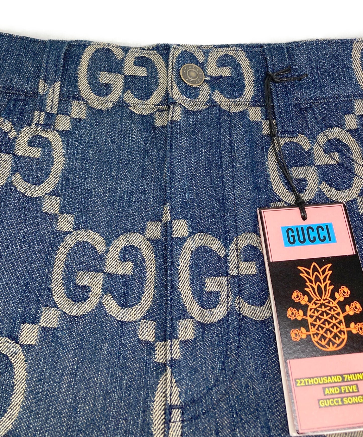 [Pre-owned] GUCCI Pineapple jumbo GG all over denim half pants 674371 XDBTY