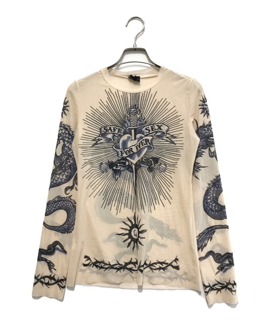 [Pre-owned] Jean Paul Gaultier FEMME Dragon & Tattoo Power Net Second Skin Cut & Sew/Crew Neck Cut & Sew