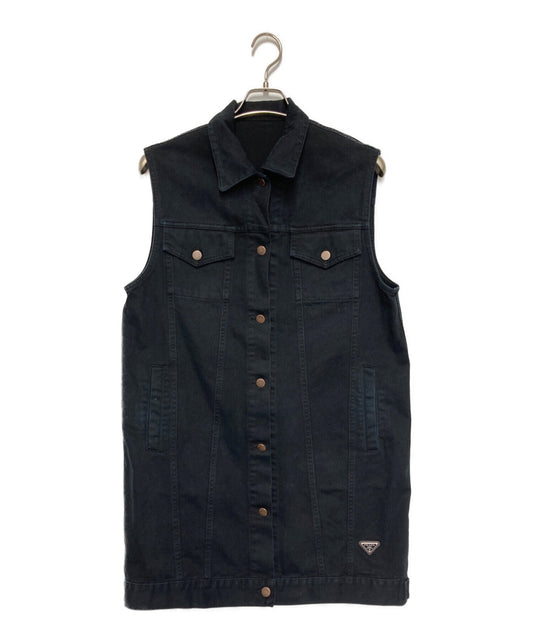 [Pre-owned] PRADA Triangle Logo Denim Long Vest GFA140 SOOO 148J