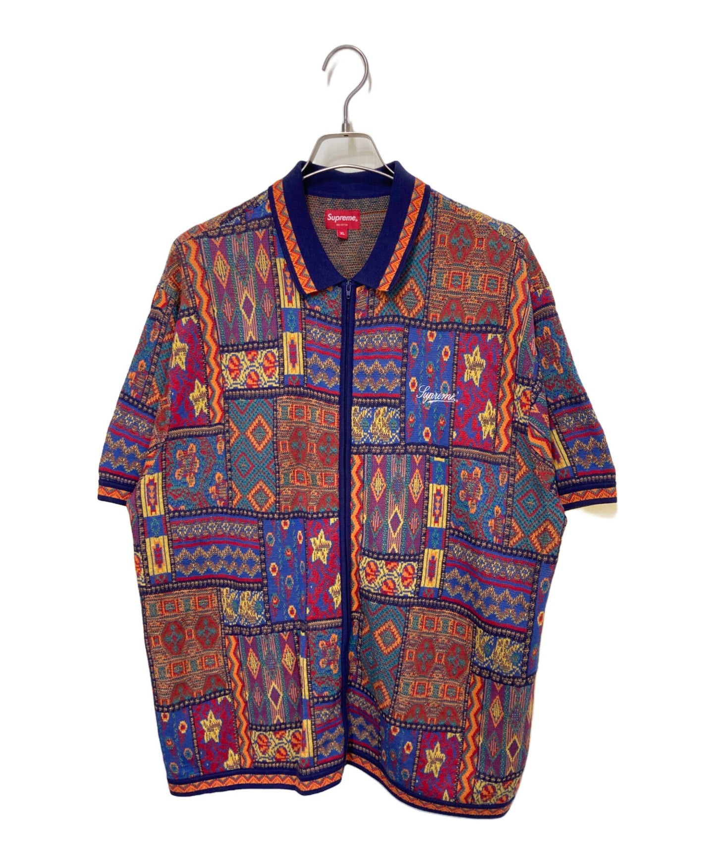 [Pre-owned] SUPREME Patchwork Knit Zip Up Polo Patchwork Zip Up Knit Polo Shirt