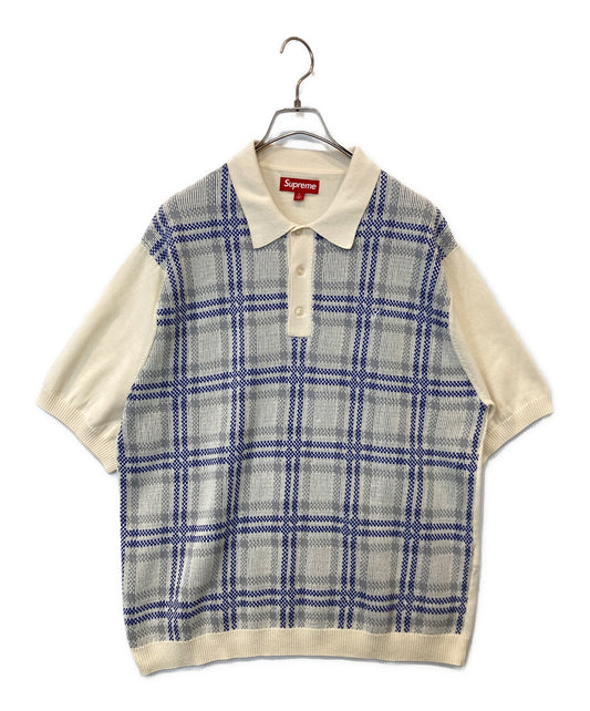 [Pre-owned] SUPREME 24SS Plaid Knit S/S Polo White Knit Polo Shirt (Plaid Knit/Polo White)