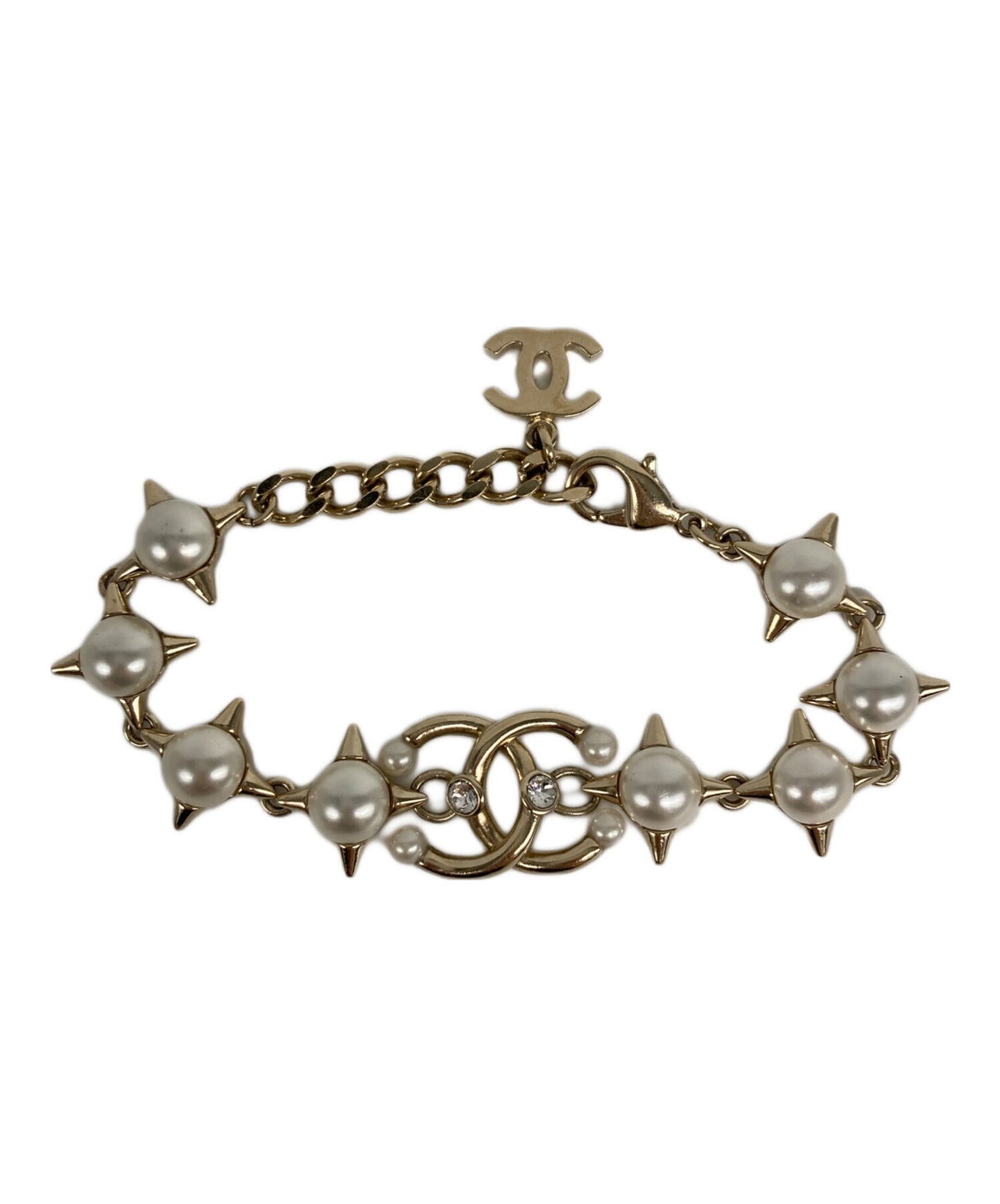 [Pre-owned] CHANEL Coco Mark Metal Strass Costume Pearl Bracelet