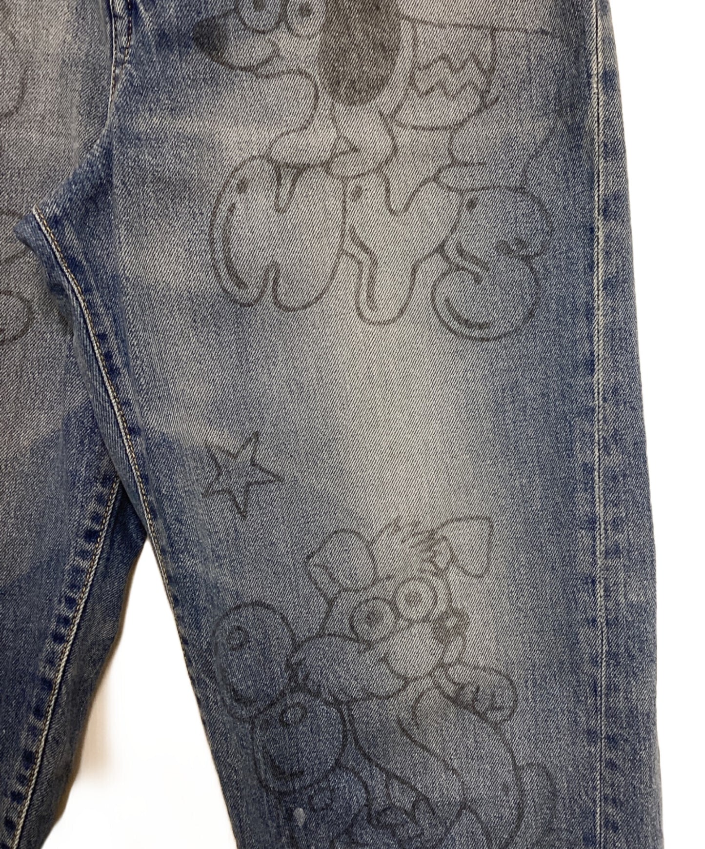 [Pre-owned] Hysteric Glamour DOODING ANIMALS Eighth Length Wide Denim Pants 01201AP10