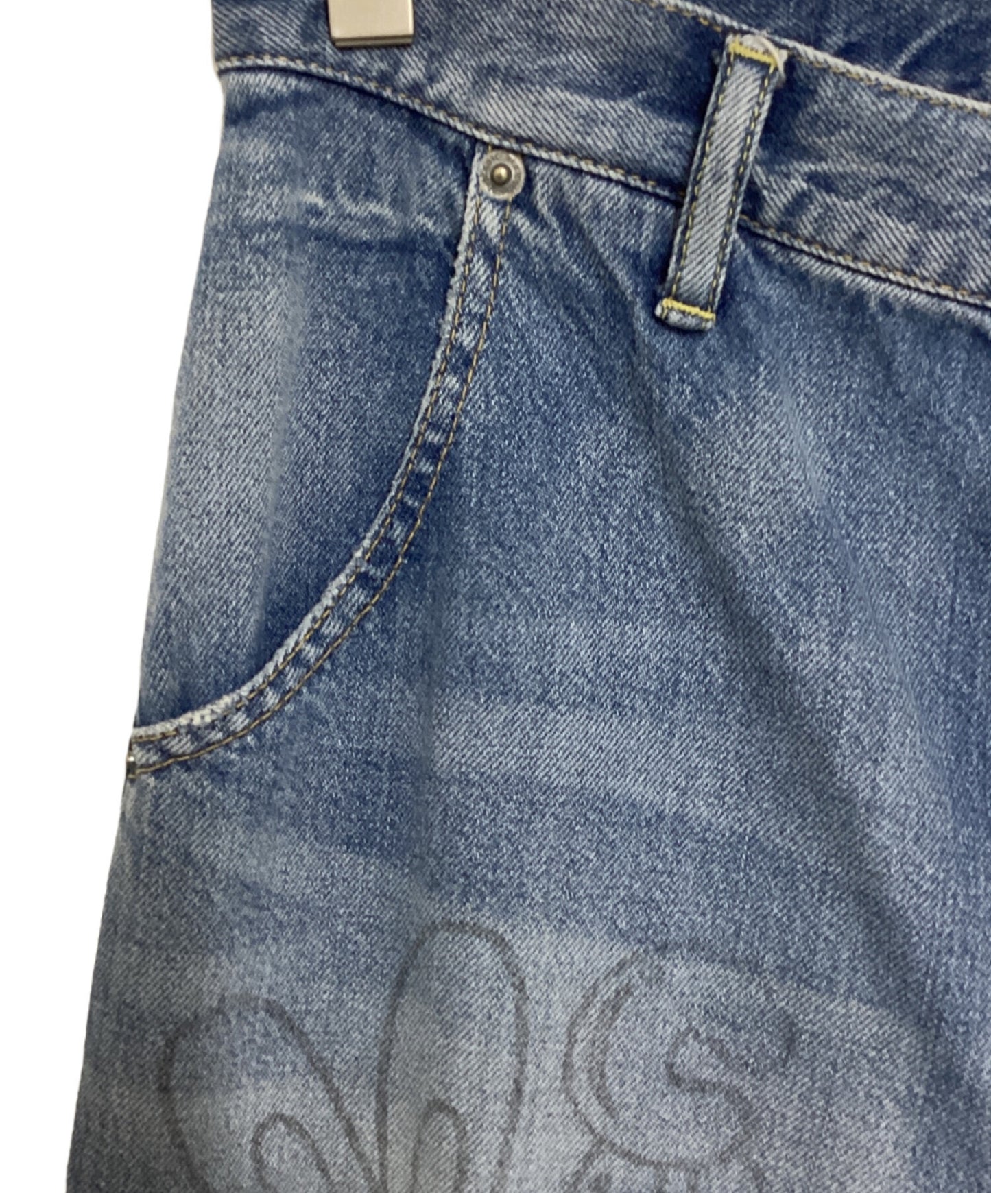 [Pre-owned] Hysteric Glamour DOODING ANIMALS Eighth Length Wide Denim Pants 01201AP10