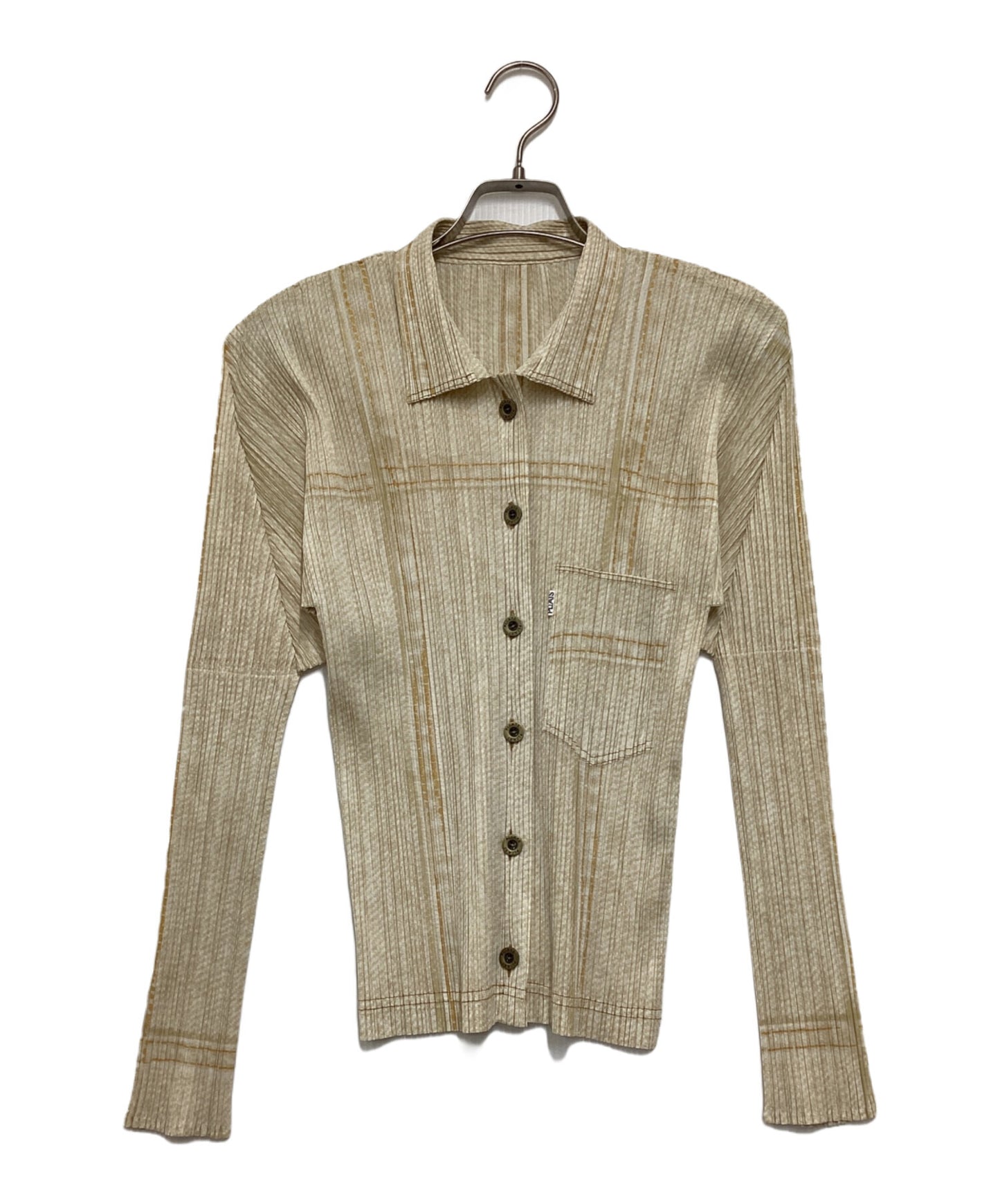 [Pre-owned] PLEATS PLEASE White denim jacket transfer pleated shirt PP97-JD062