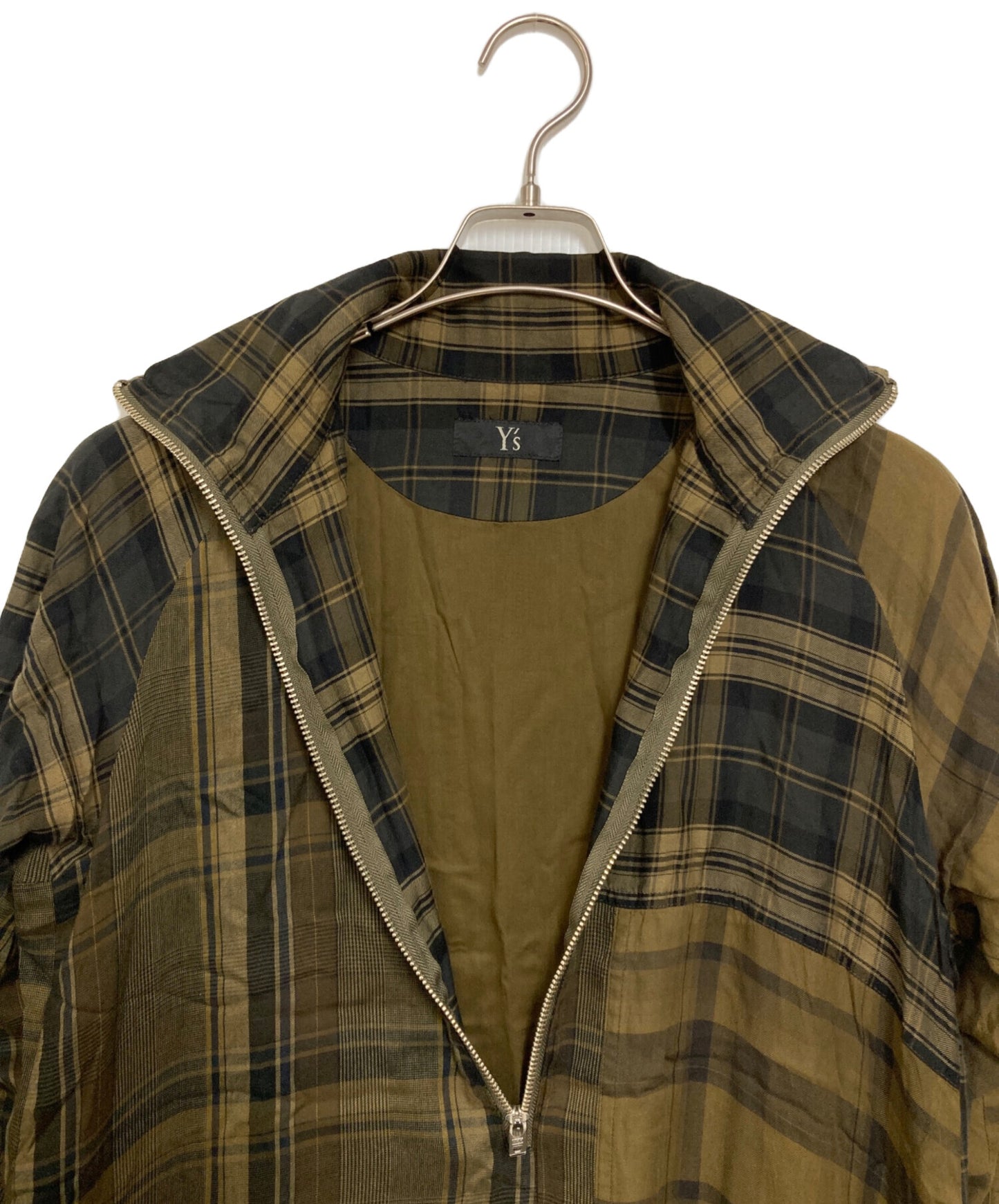 [Pre-owned] Y's TWILL CHECKED RAGLAN A LINE DRESS YX-D18-800