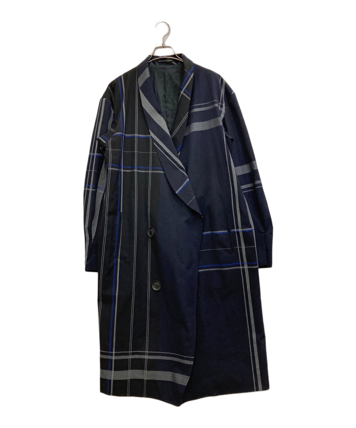 [Pre-owned] Y's W/GABARDINE CHECK SHAWL COLLAR COAT YX-C06-103