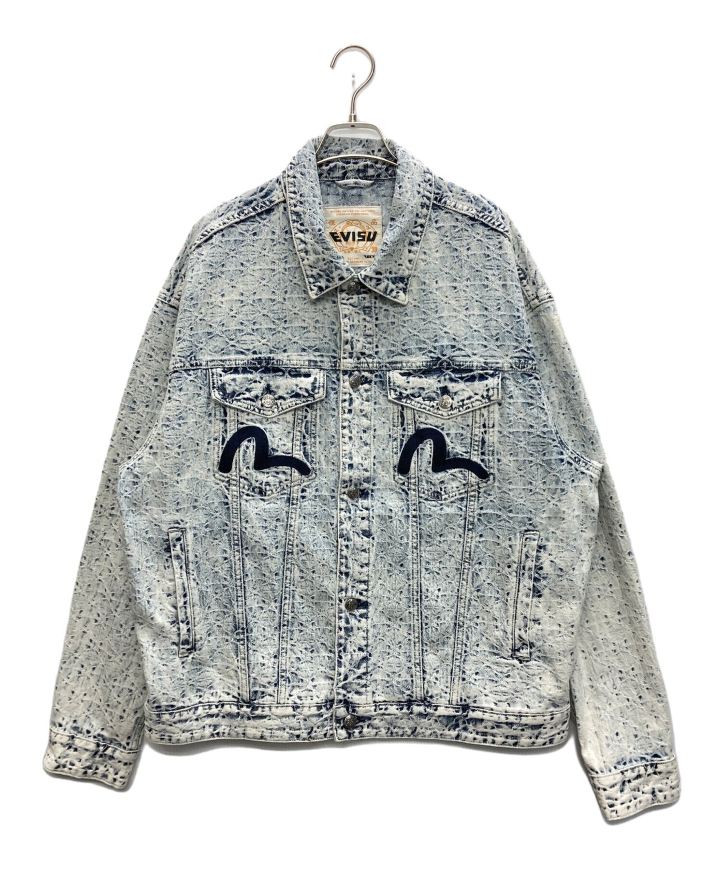 [Pre-owned] EVISU Allover Seagull Jacquard Seagull Embroidered Loose Fit Denim Jacket 2ESHTM4DJ8004LFDN