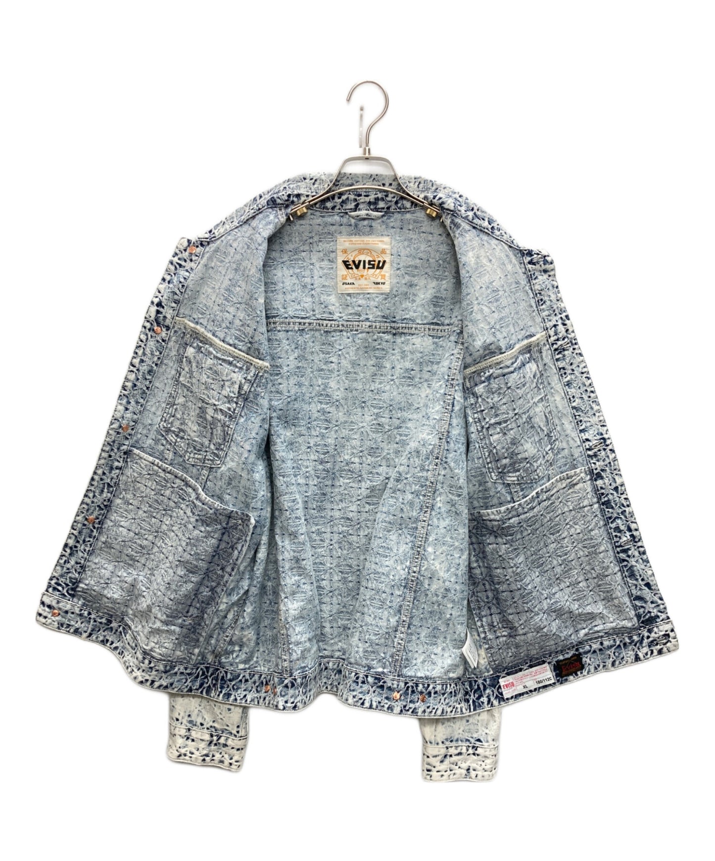 [Pre-owned] EVISU Allover Seagull Jacquard Seagull Embroidered Loose Fit Denim Jacket 2ESHTM4DJ8004LFDN