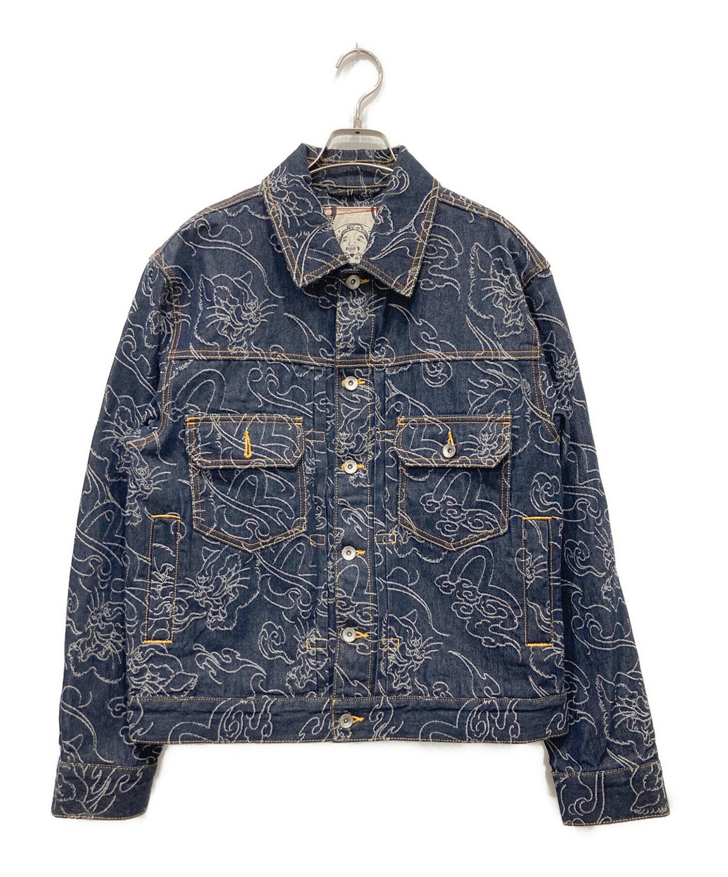 [Pre-owned] EVISU All-Over Leopard Jacquard Denim Jacket 2ESHTM6DJ1011RXDN