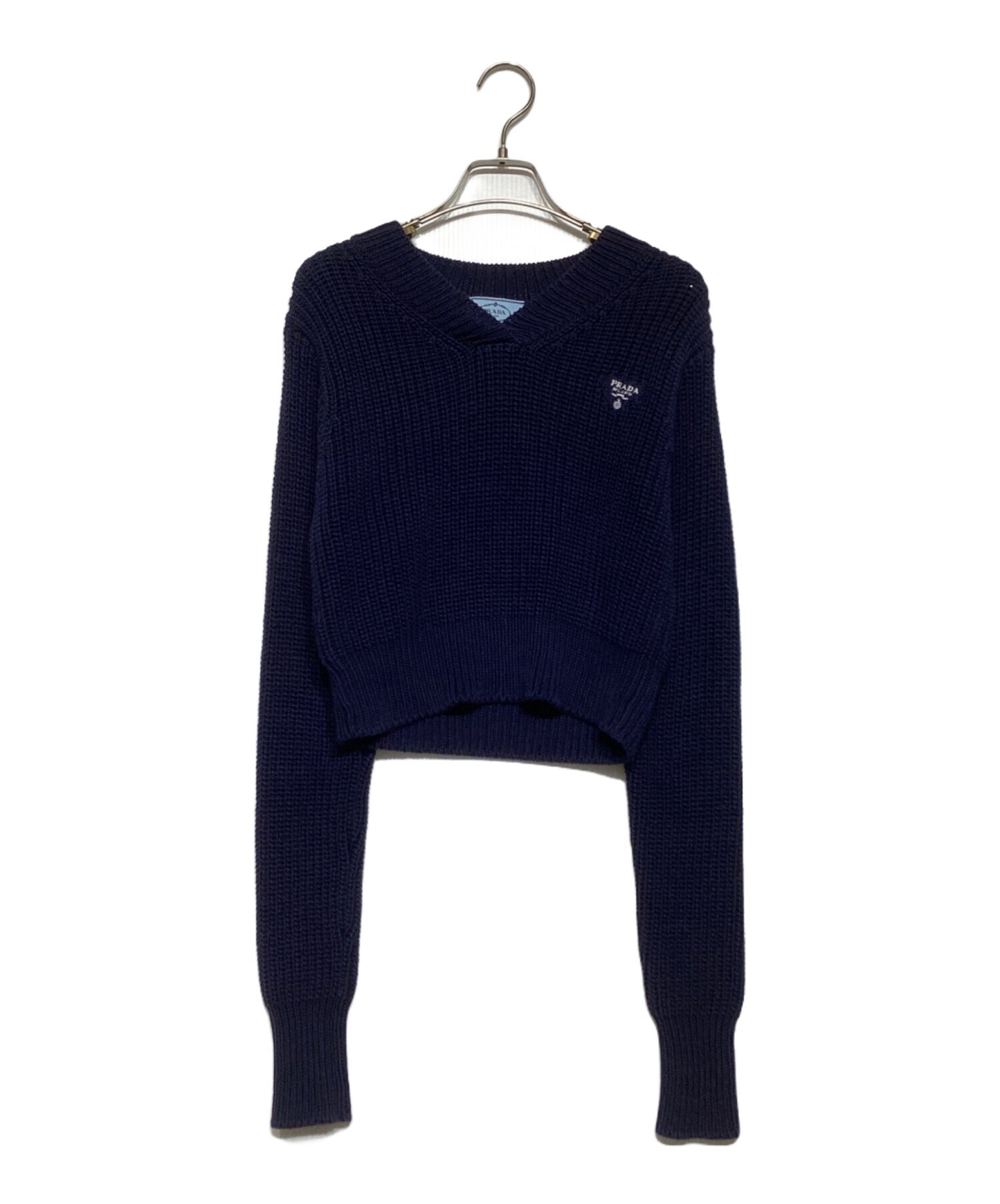 [Pre-owned] PRADA Branded Cropped Cotton-Knitted Jumper P24R1G S221
