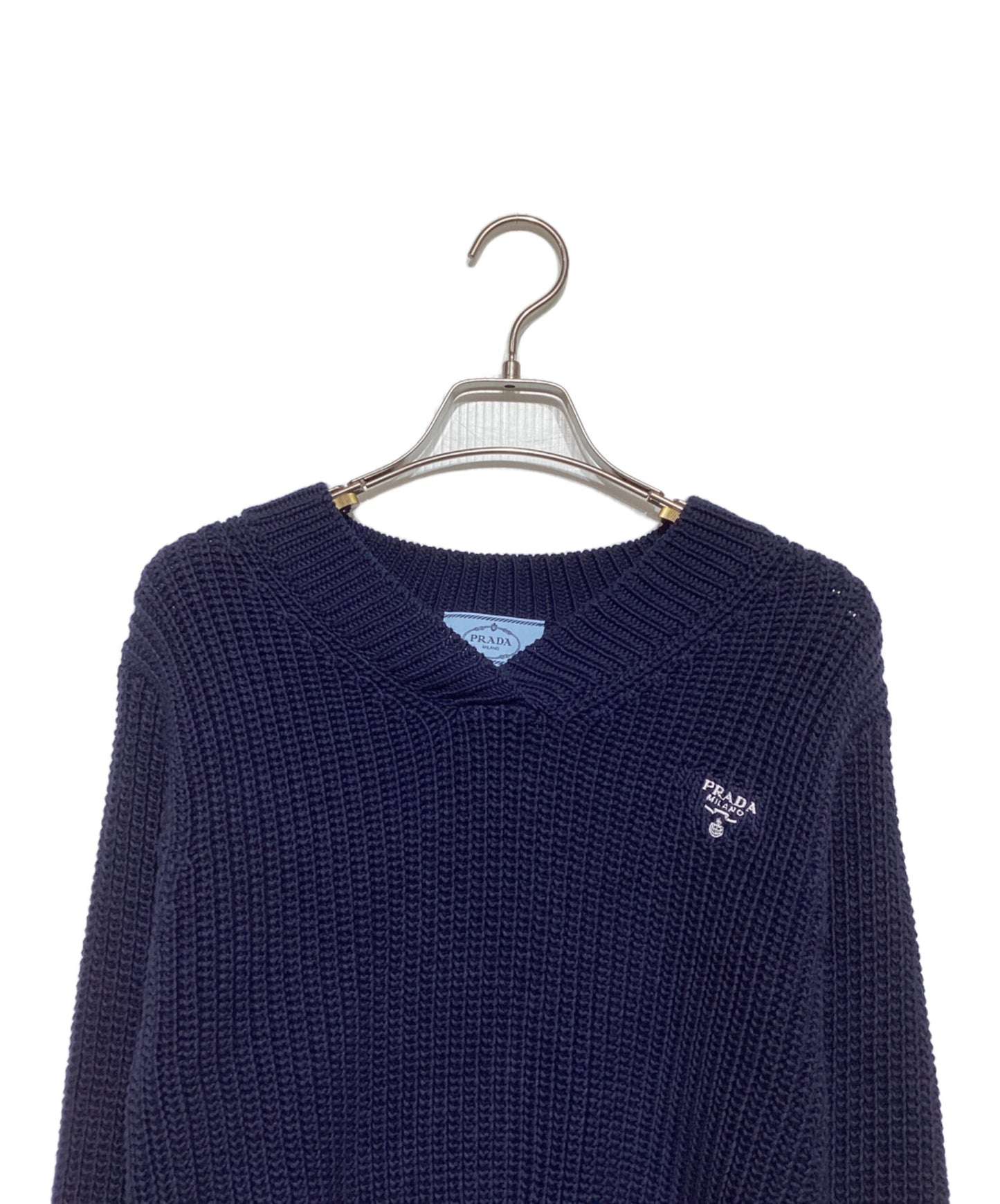 [Pre-owned] PRADA Branded Cropped Cotton-Knitted Jumper P24R1G S221