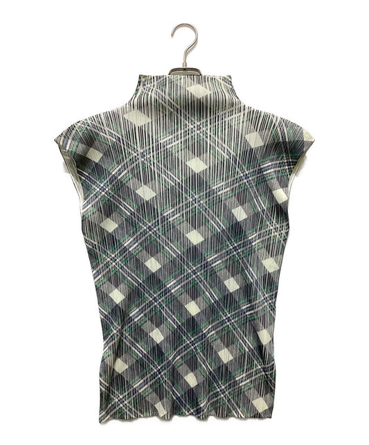 [Pre-owned] PLEATS PLEASE Bias Check High Neck Pleated Sleeveless Cut and Sewn PP52-JK603