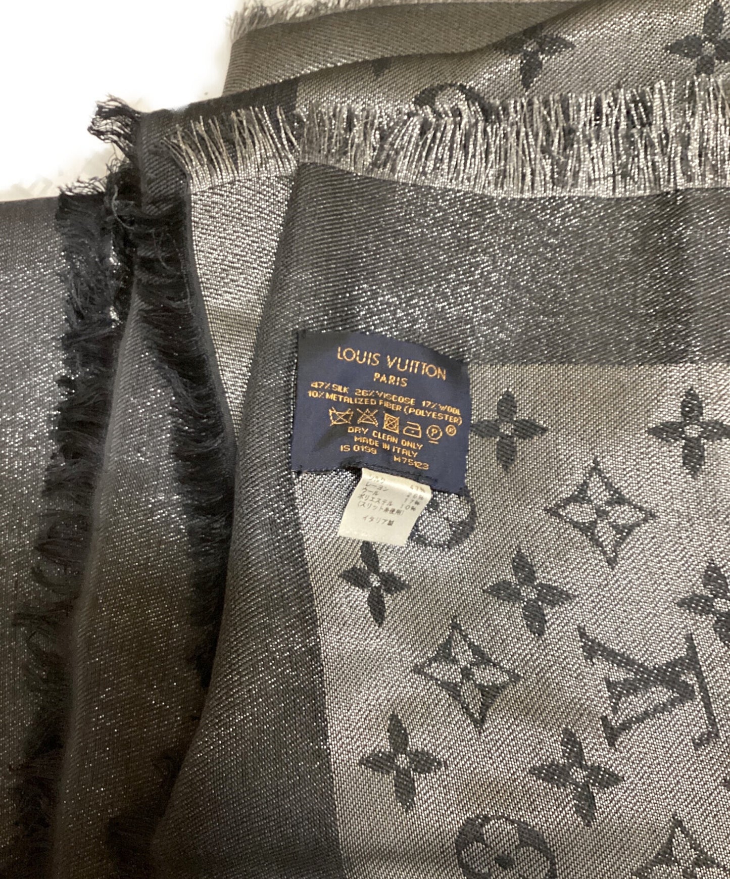 [Pre-owned] LOUIS VUITTON Monogram large fringe stole shawl Monogram Shine M75123
