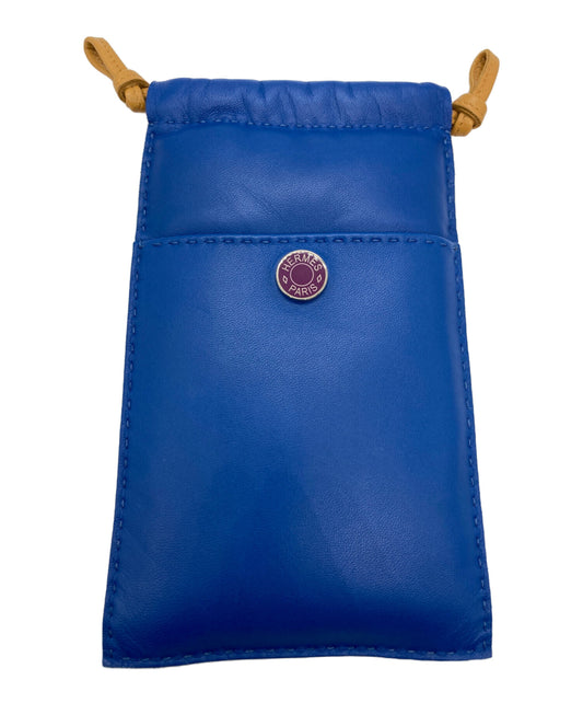 [Pre-owned] HERMES PIRO Añomiro phone case / serie button / drawstring / logo / accessory case / blue / import / luxury