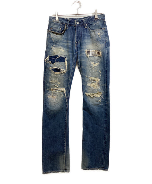 [Pre-owned] Hysteric Glamour Pyramid studs damaged and repaired denim pants 0241AP10