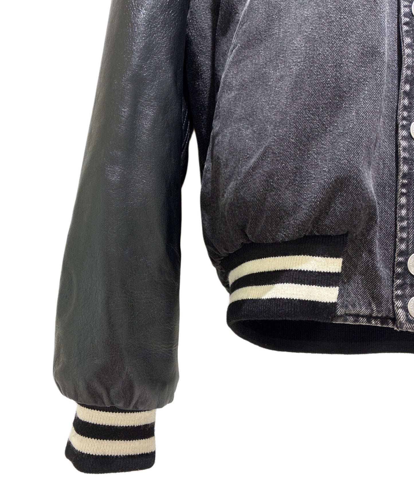 [Pre-owned] CELINE Loose Teddy Jacket / Charcoal Wash Denim/Leather Jacket 2Q937947F