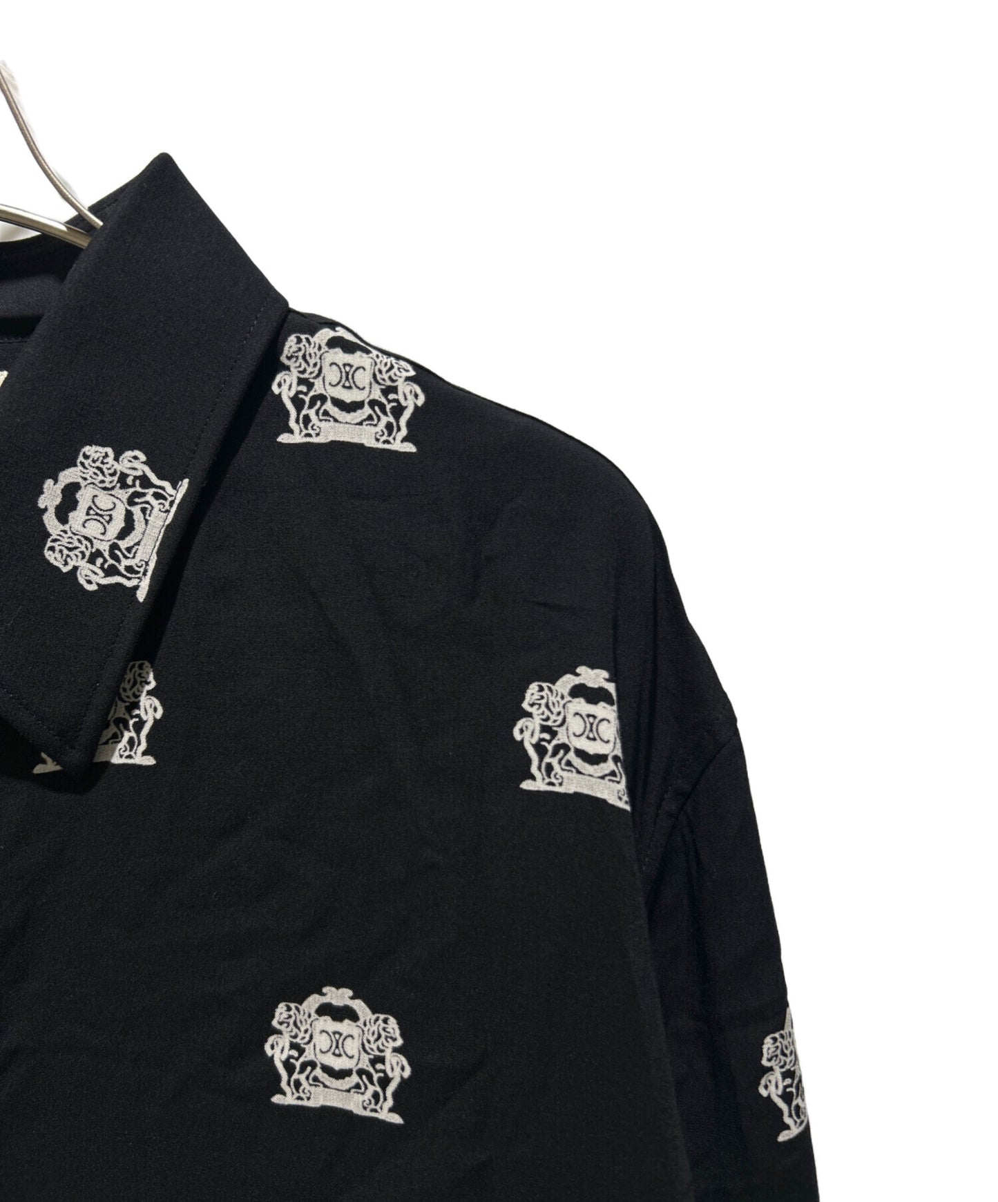 [Pre-owned] CELINE LOOSE SHIRT IN PRINTED VISCOSE loose shirt printed logo bicolor/regular collar shirt/long sleeve shirt/long sleeve shirt 2C8130165.38CE