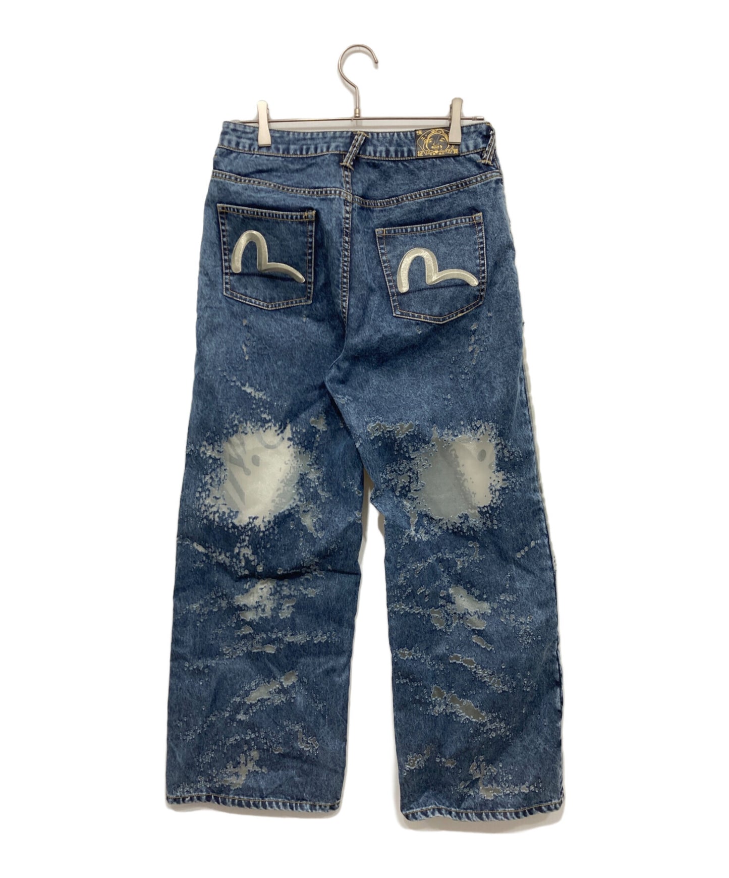 [Pre-owned] EVISU Seagull embroidered and lasered wide leg jeans 2EAHTW4JE4101WLDN