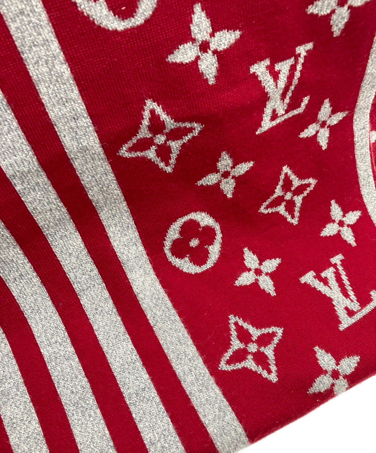 LOUIS VUITTON マフラー レッド ホワイトエシャルプ　M73453 Pre-owned] LOUIS VUITTON Echalp Monogram Stripes MY0199 M76026