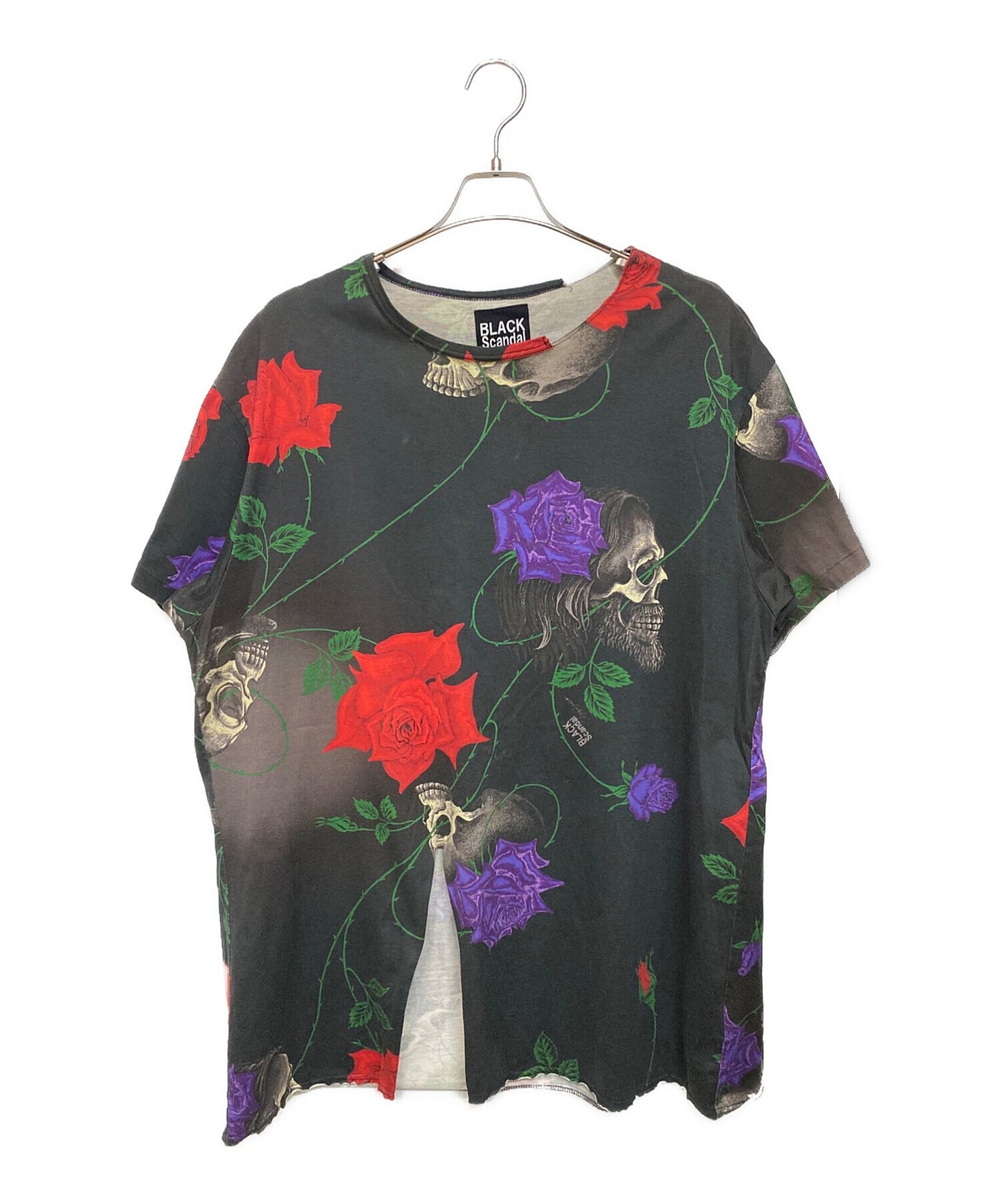 [Pre-owned] BLACK Scandal Yohji Yamamoto Skull Rose Print T-Shirt HW-T82-054