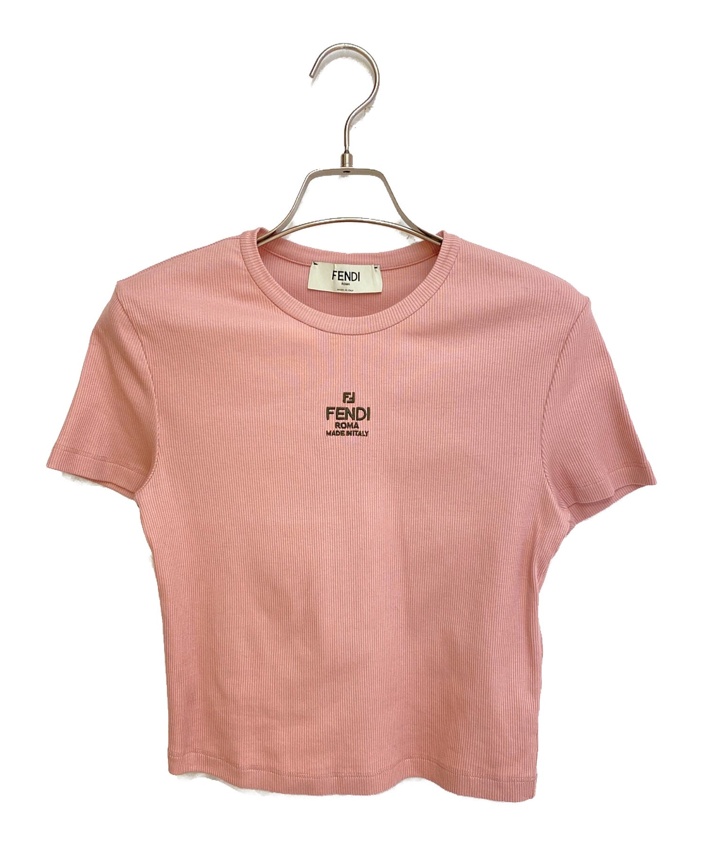 [Pre-owned] FENDI Logo Embroidery Cropped Rib T-Shirt FS8110 ANQM