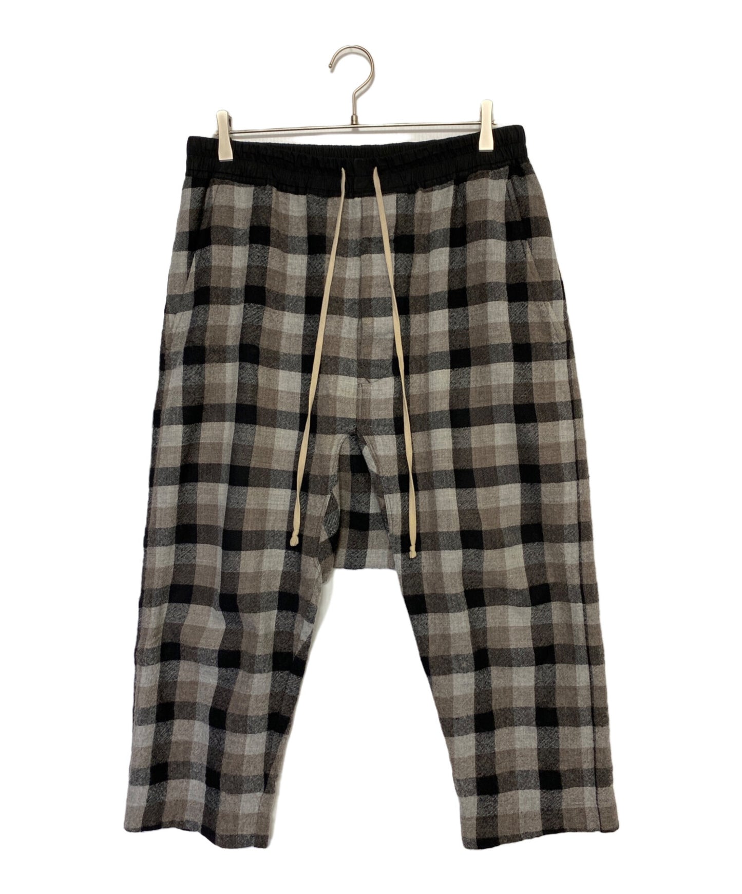 [Pre-owned] RICK OWENS Black Plaid Drawstring Cropped Trousers RU19F4381-WSP