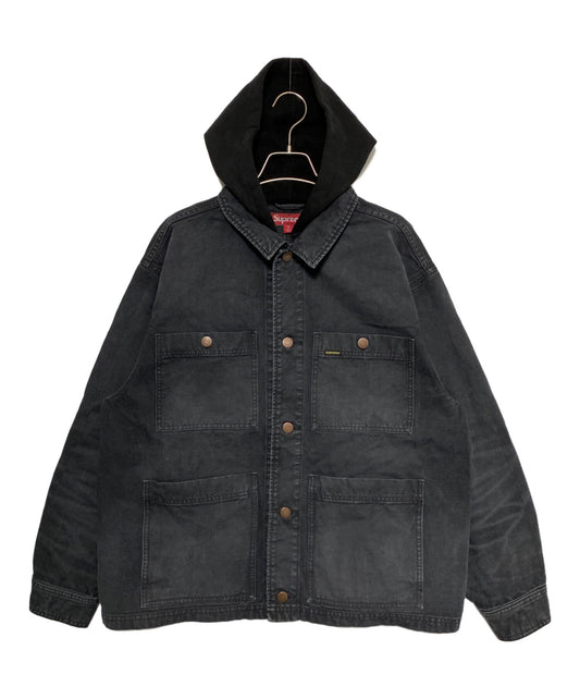 [Pre-owned] SUPREME Worn Hooded Chore Coat Black ( Worn Hooded Chore Coat )