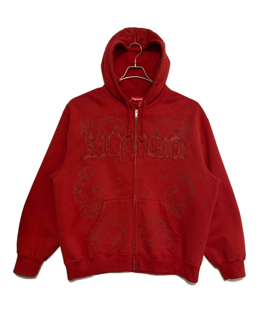 [Pre-owned] SUPREME 25SS Leather Appliqué Zip Up Hooded Sweatshirt