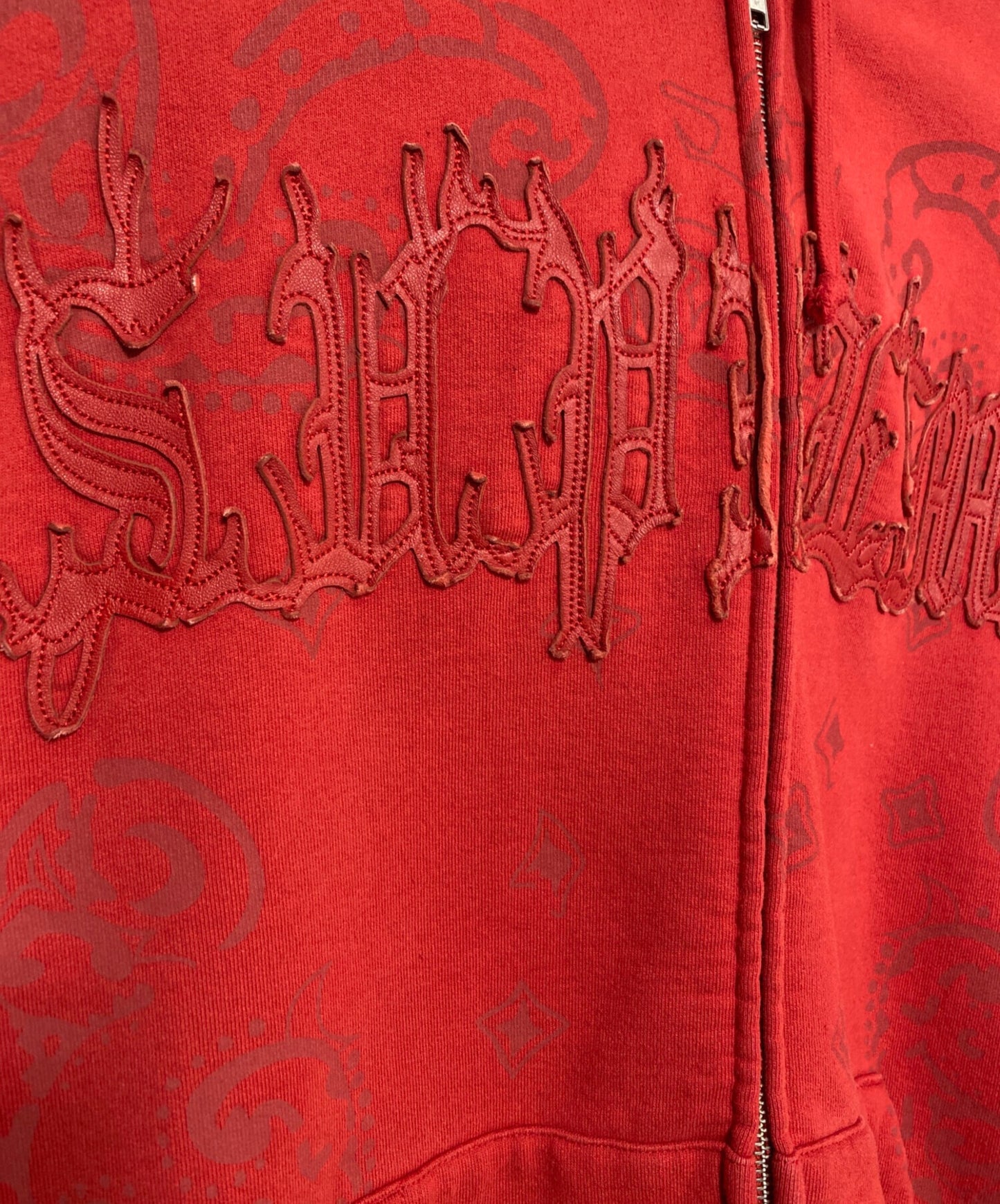 [Pre-owned] SUPREME 25SS Leather Appliqué Zip Up Hooded Sweatshirt