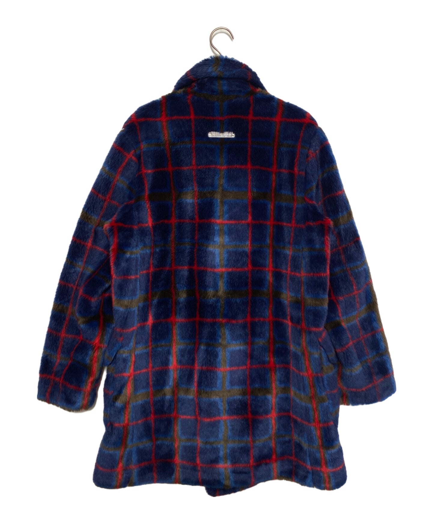 [Pre-owned] SUPREME DOUBLE Breasted Plaid Faux Fur COAT Blue