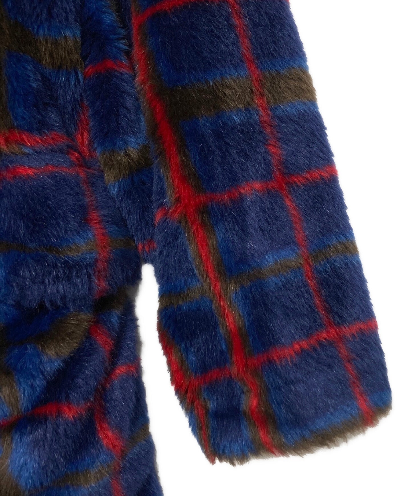 [Pre-owned] SUPREME DOUBLE Breasted Plaid Faux Fur COAT Blue