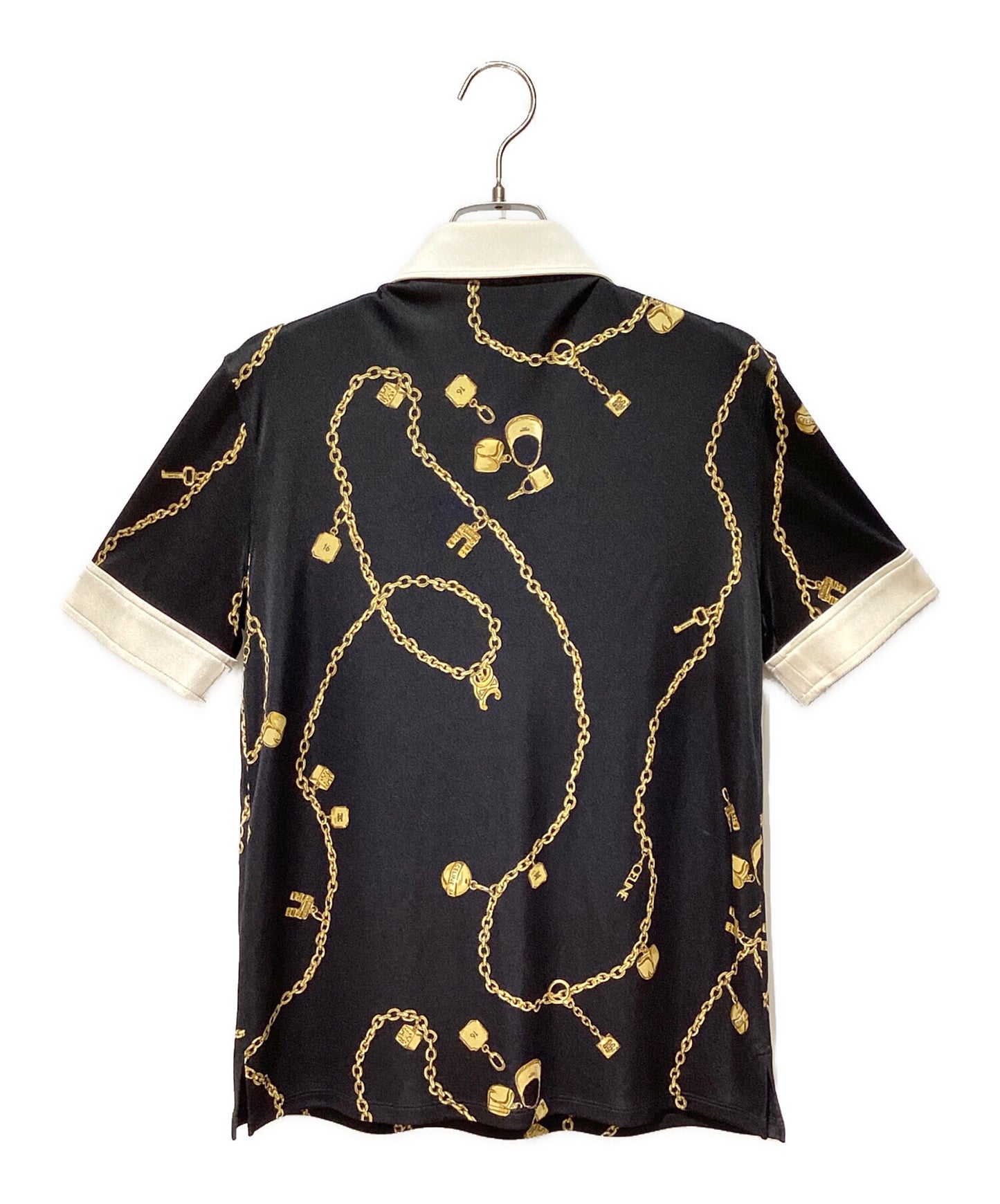 [Pre-owned] CELINE Jewelry Print Silk Polo Blouse 2B832468U