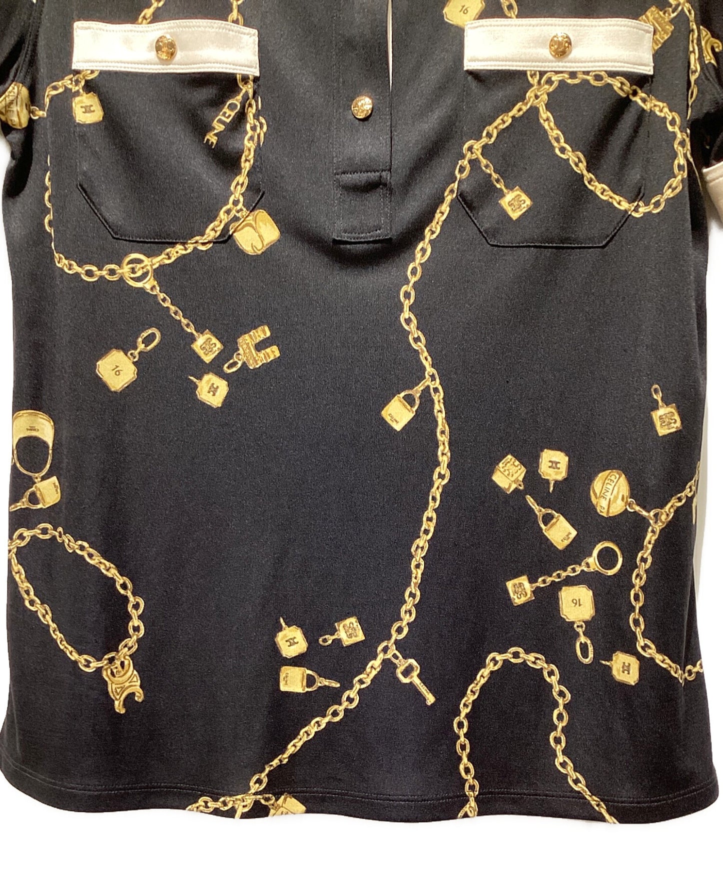 [Pre-owned] CELINE Jewelry Print Silk Polo Blouse 2B832468U