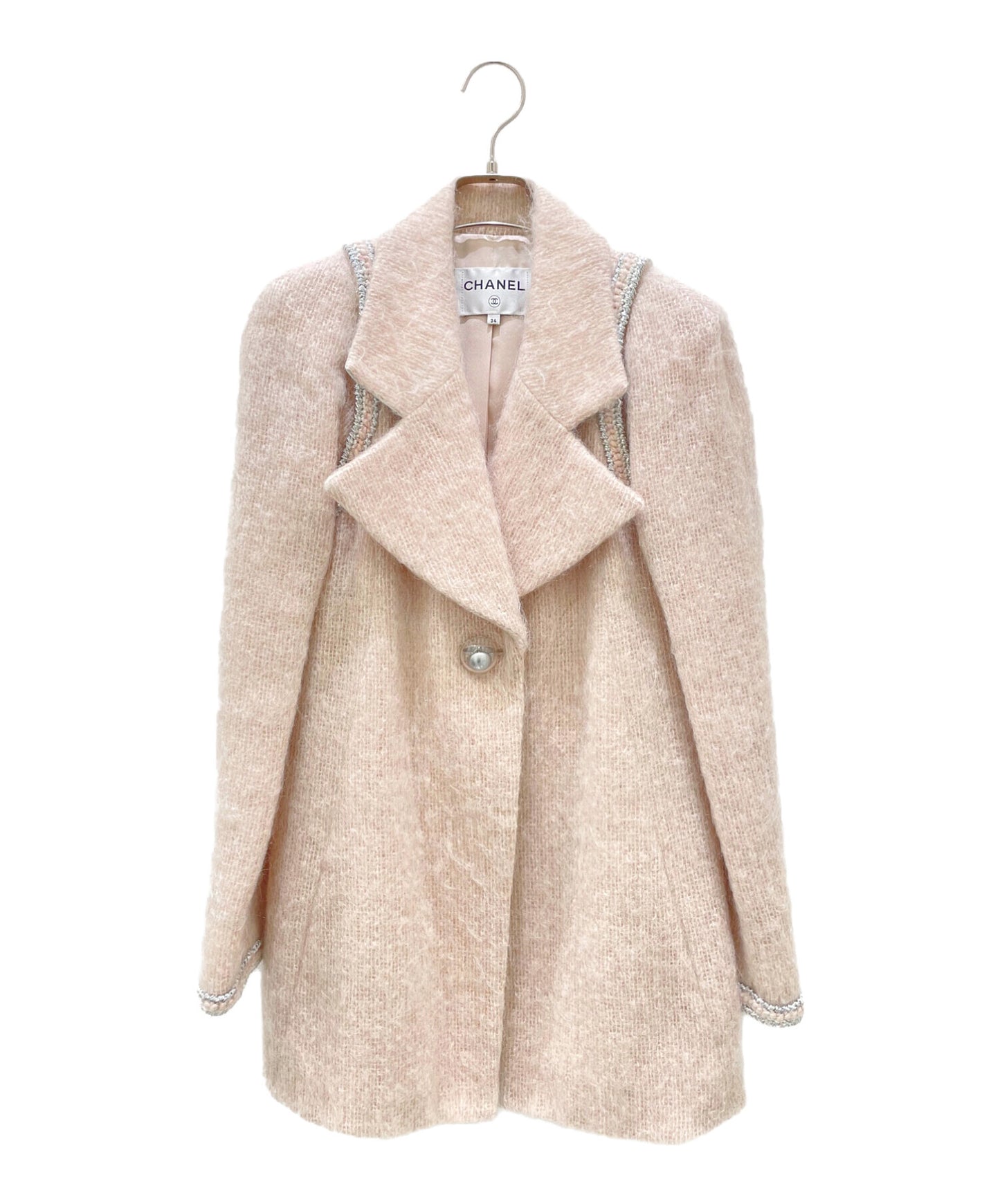 [Pre-owned] CHANEL Mohay tweed coat / coco button / lace P57583V43509