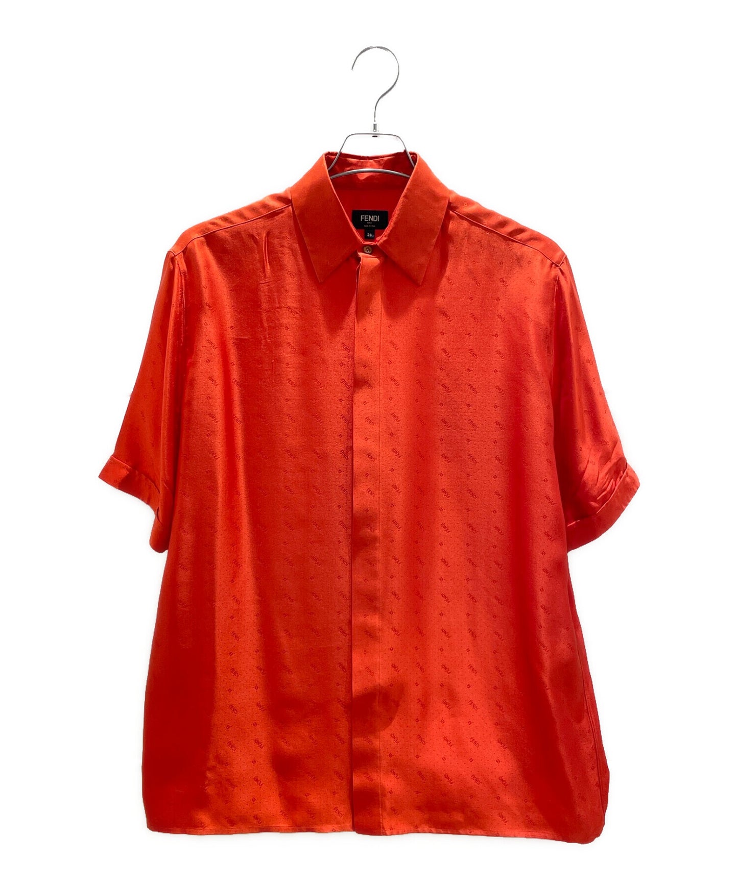 [Pre-owned] FENDI Short sleeve silk shirt / logo all over / orange shirt SA0795 AH20