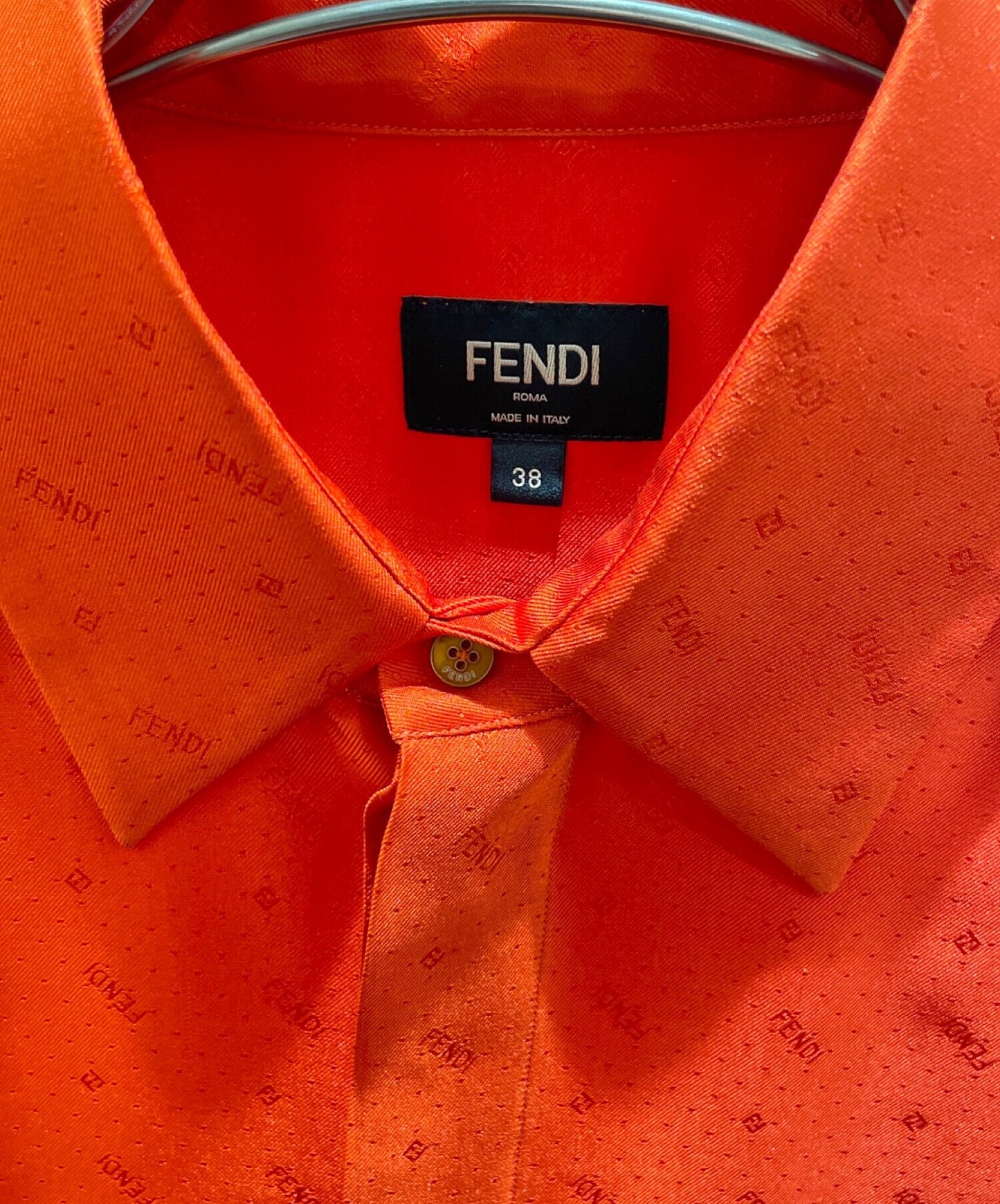 [Pre-owned] FENDI Short sleeve silk shirt / logo all over / orange shirt SA0795 AH20