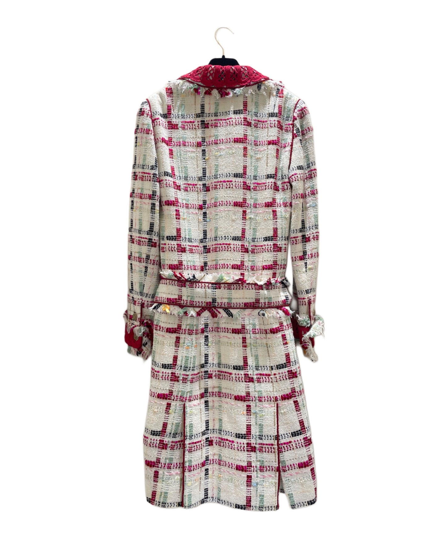 [Pre-owned] CHANEL Checked Tweed Lace Collar Coat/Long Coat P23295V14189