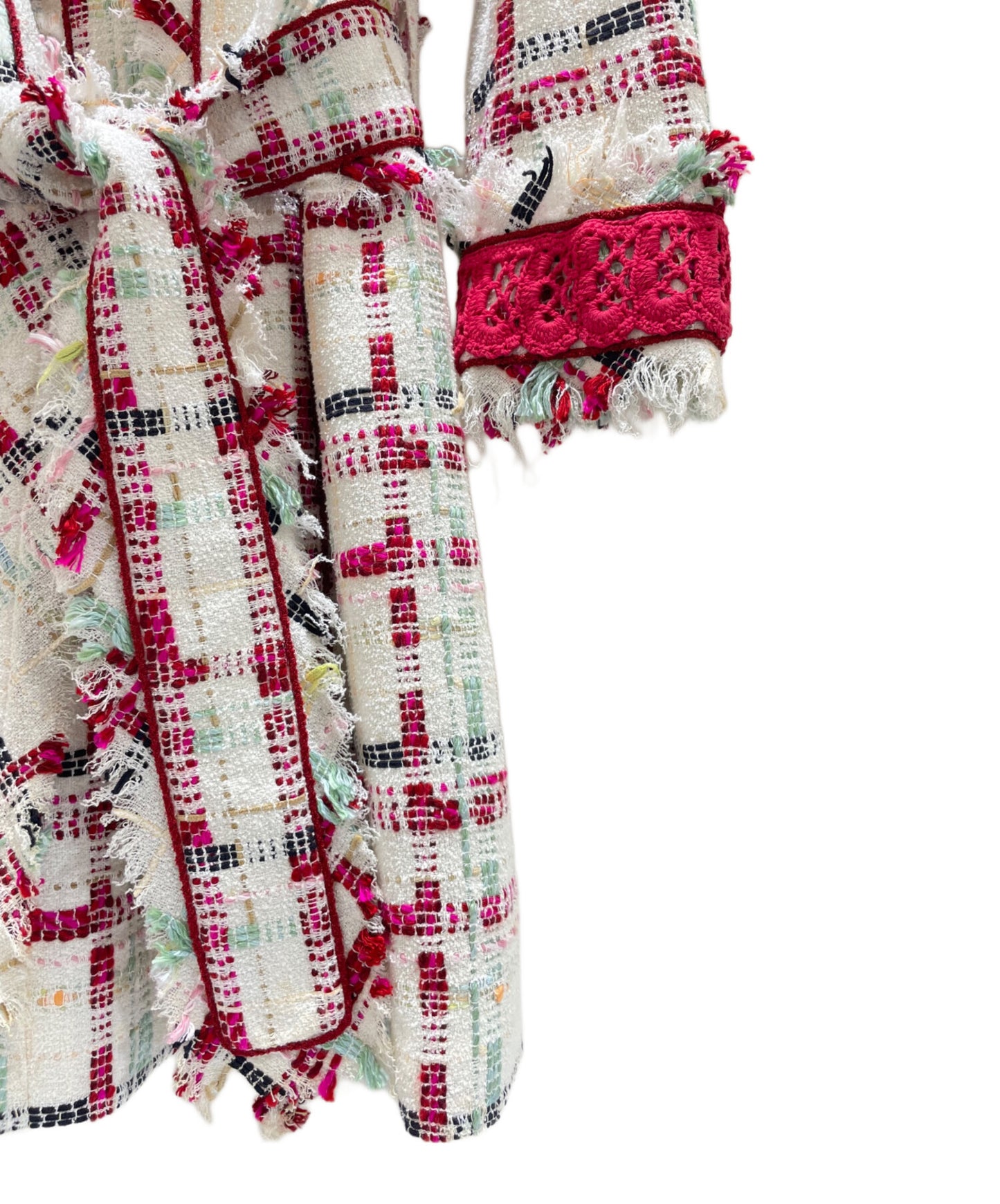 [Pre-owned] CHANEL Checked Tweed Lace Collar Coat/Long Coat P23295V14189