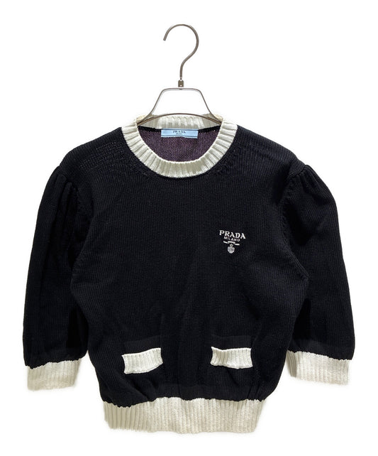 [Pre-owned] PRADA Triangle Logo Cropped Cotton Crew Neck Sweater / Short Sleeve Knit / Short Sleeve Knit / Knit Pullover P24I1R 1ZO5