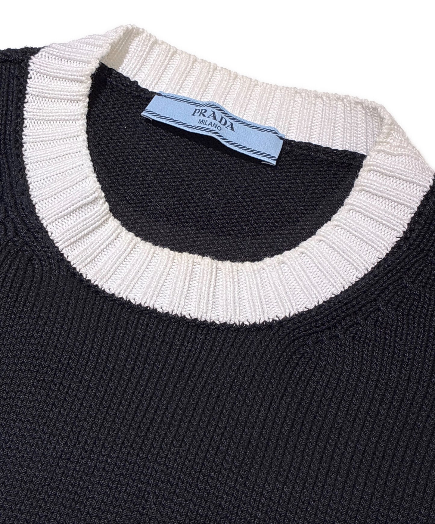 [Pre-owned] PRADA Triangle Logo Cropped Cotton Crew Neck Sweater / Short Sleeve Knit / Short Sleeve Knit / Knit Pullover P24I1R 1ZO5