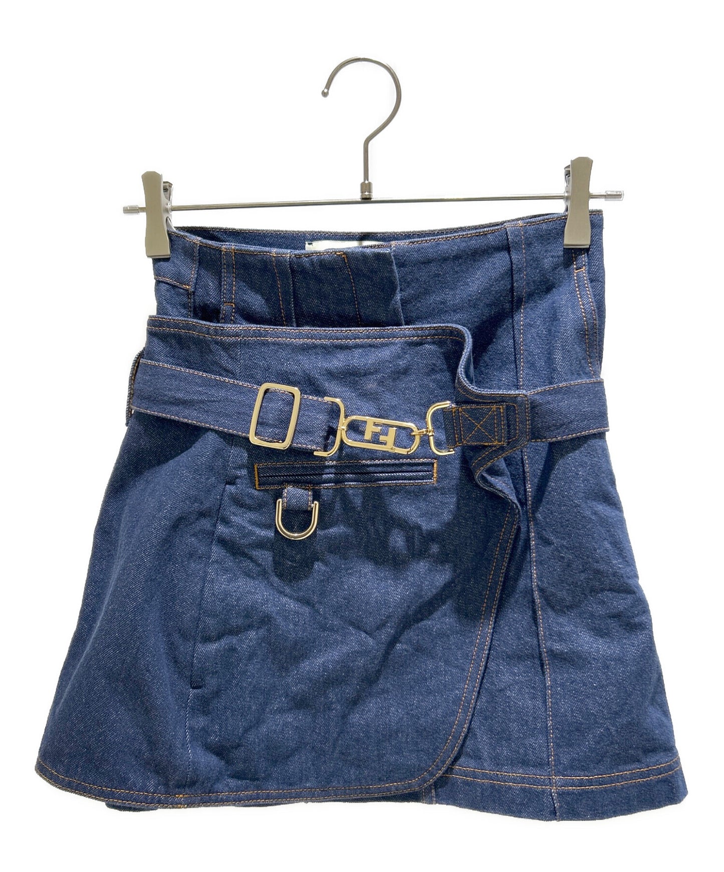 [Pre-owned] FENDI Layered Denim Skirts/Mini Skirts/Belted Skirts FLQ553
