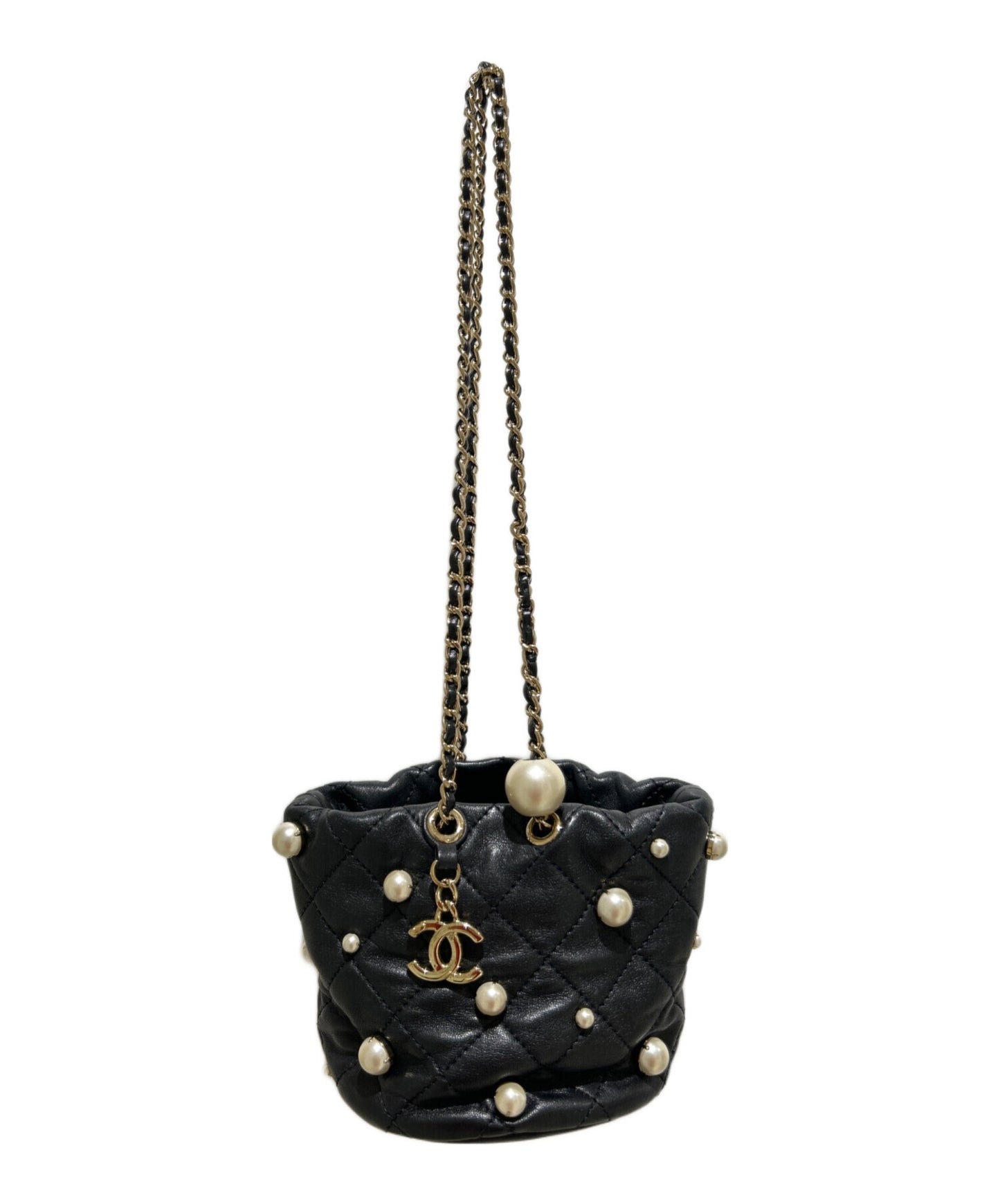[Pre-owned] CHANEL Costume pearl drawstring shoulder bag / Coco Mark AS2518