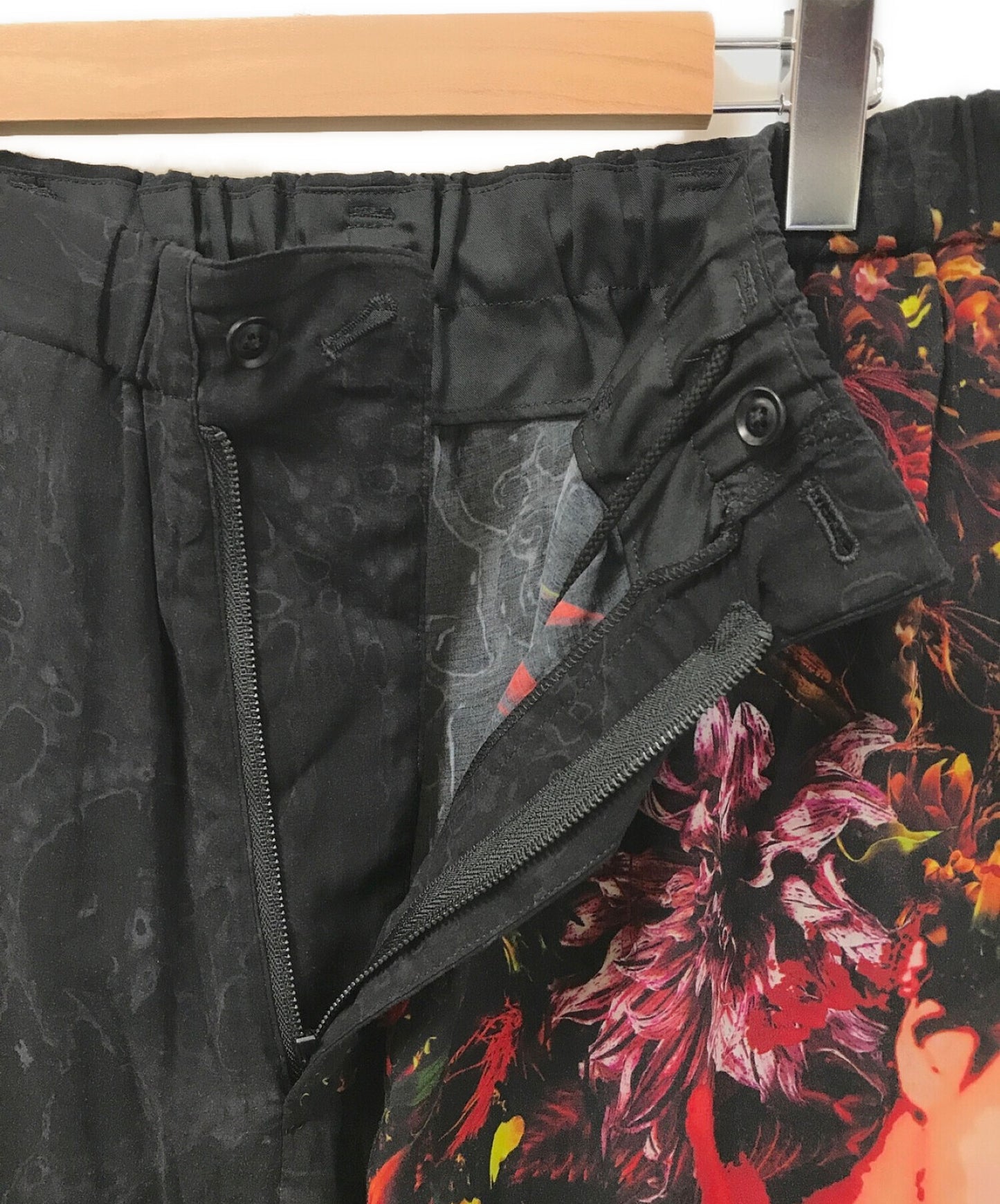 黑色丑闻Yohji Yamamoto收集的拉链裤印刷A/宽裤子HH-P54-249