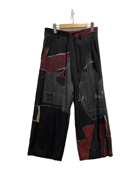 [Pre-owned] Y's WOOL DICTIONARY COLLAGE PRINT LONG STRAIGHT PANTS YE-P17-113