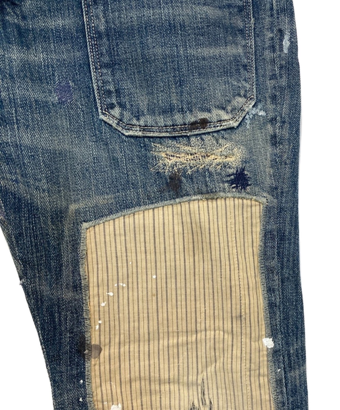 [Pre-owned] KAPITAL LEGS Vintage Buckle Back Patchwork Flared Denim Pants