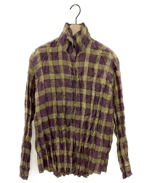 [Pre-owned] PLEATS PLEASE Wrinkled machining pleated check shirt PP13-PJ473