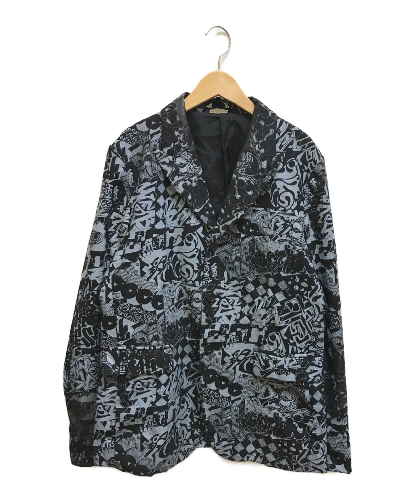 Black Comme des Garcons 피크 라펠 올버 프린트 3B 재킷 1D-J033