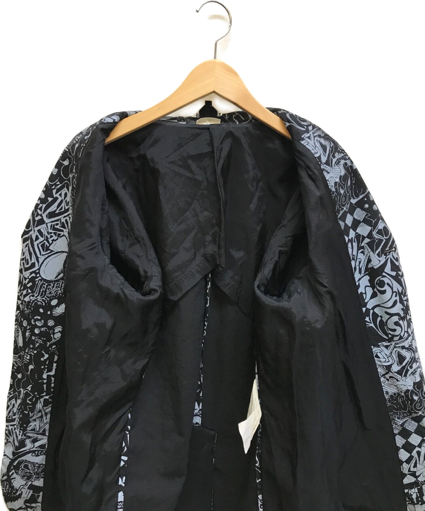 Black Comme des Garcons 피크 라펠 올버 프린트 3B 재킷 1D-J033